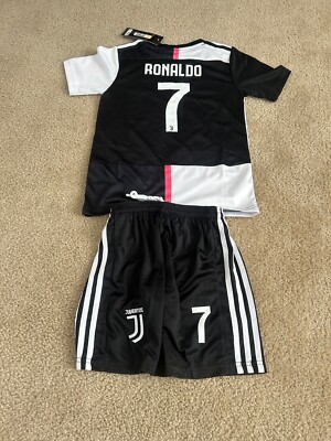 Ronaldo #7 Juventus Youth kids White and Black Jersey W-Shorts