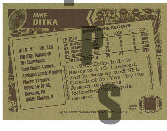 1986 STCC #399 Topps Mike Ditka Chicago Bears Pittsburgh HOF