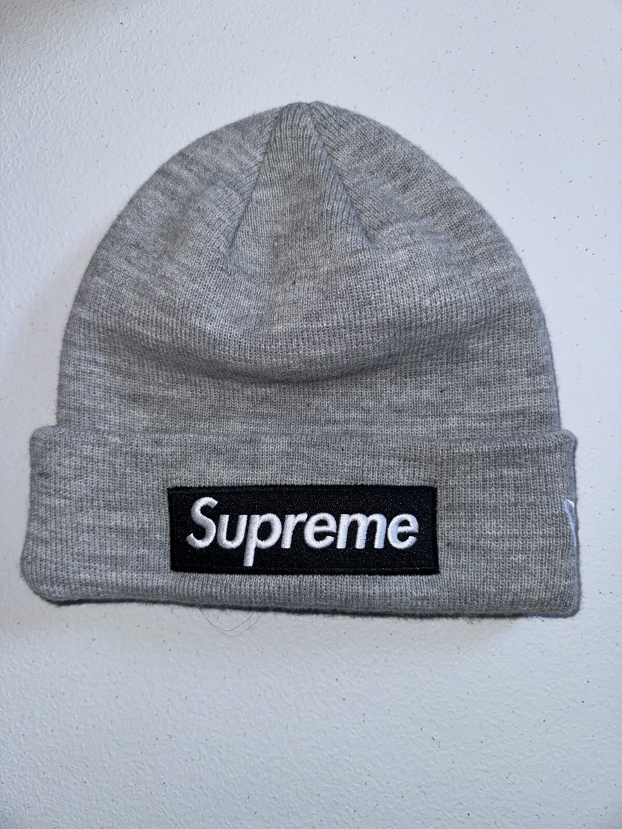 Supreme Box Logo New Era Beanie Black on Grey Used Free Shipping