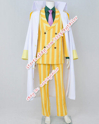 One Piece Kizaru Borsalino Cosplay Costume Outfit Yellow Stripes