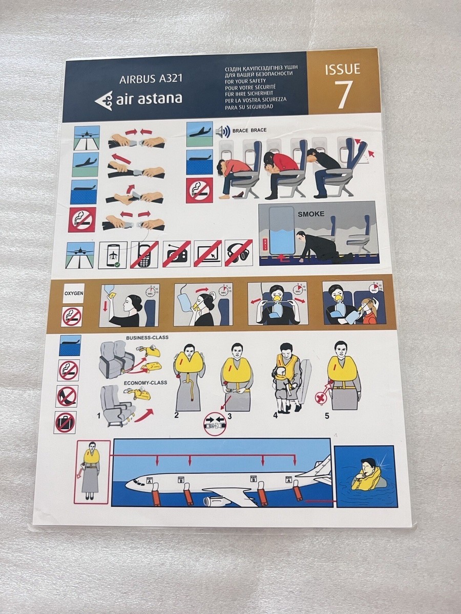 Air Astana Airbus A321 Safety Card Safety Instruction. Issue 7