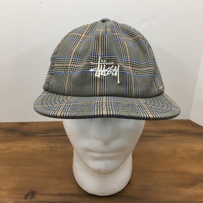 Stussy Glen Low Profile Plaid Spellout Snapback Hat Multicolor Tan
