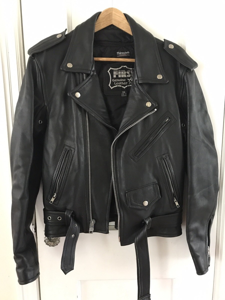 Rare Vintage FIRST Genuine Leather Biker Jacket Men's 36 - c. 1990