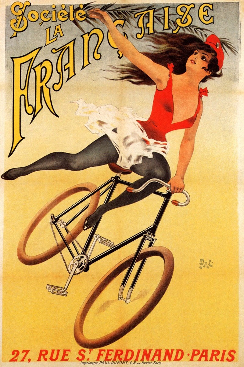 French Bicycle Cyclist Woman Artistic Cycling Sport Vintage Poster