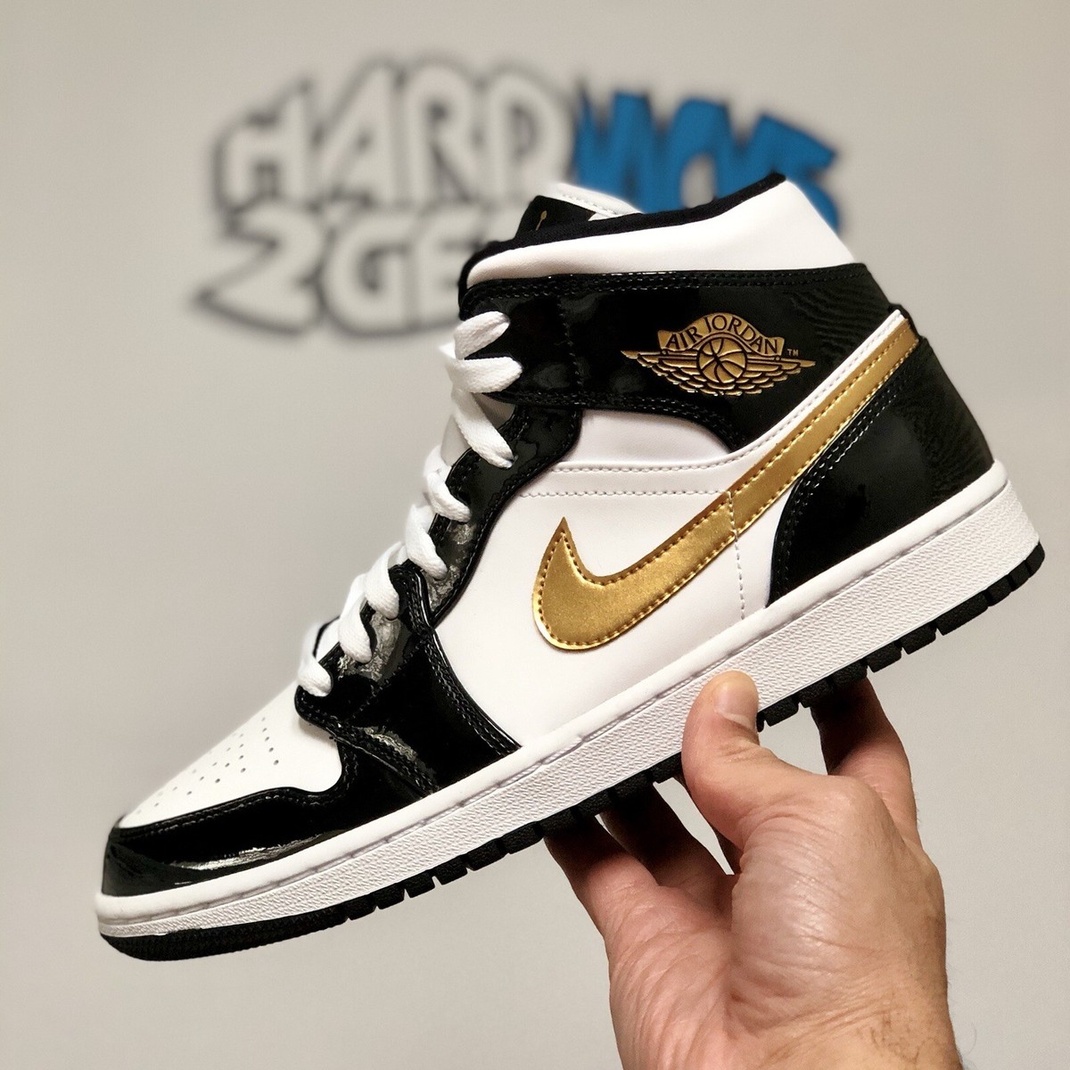 Air Jordan 1 Mid Patent Black White Gold | eBay