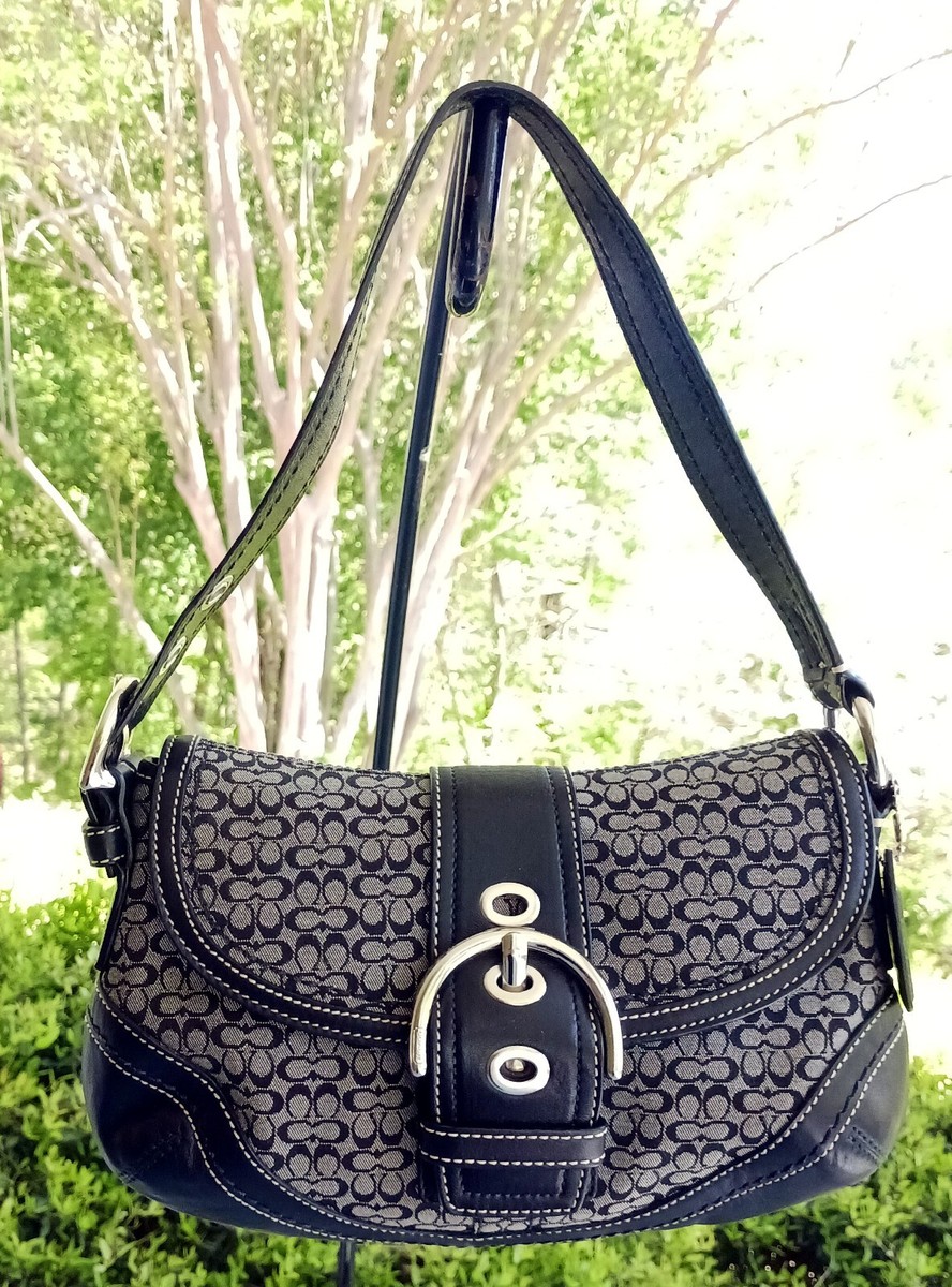 Coach F10925 SMALL Vintage Soho Black Leather & Signature C Canvas