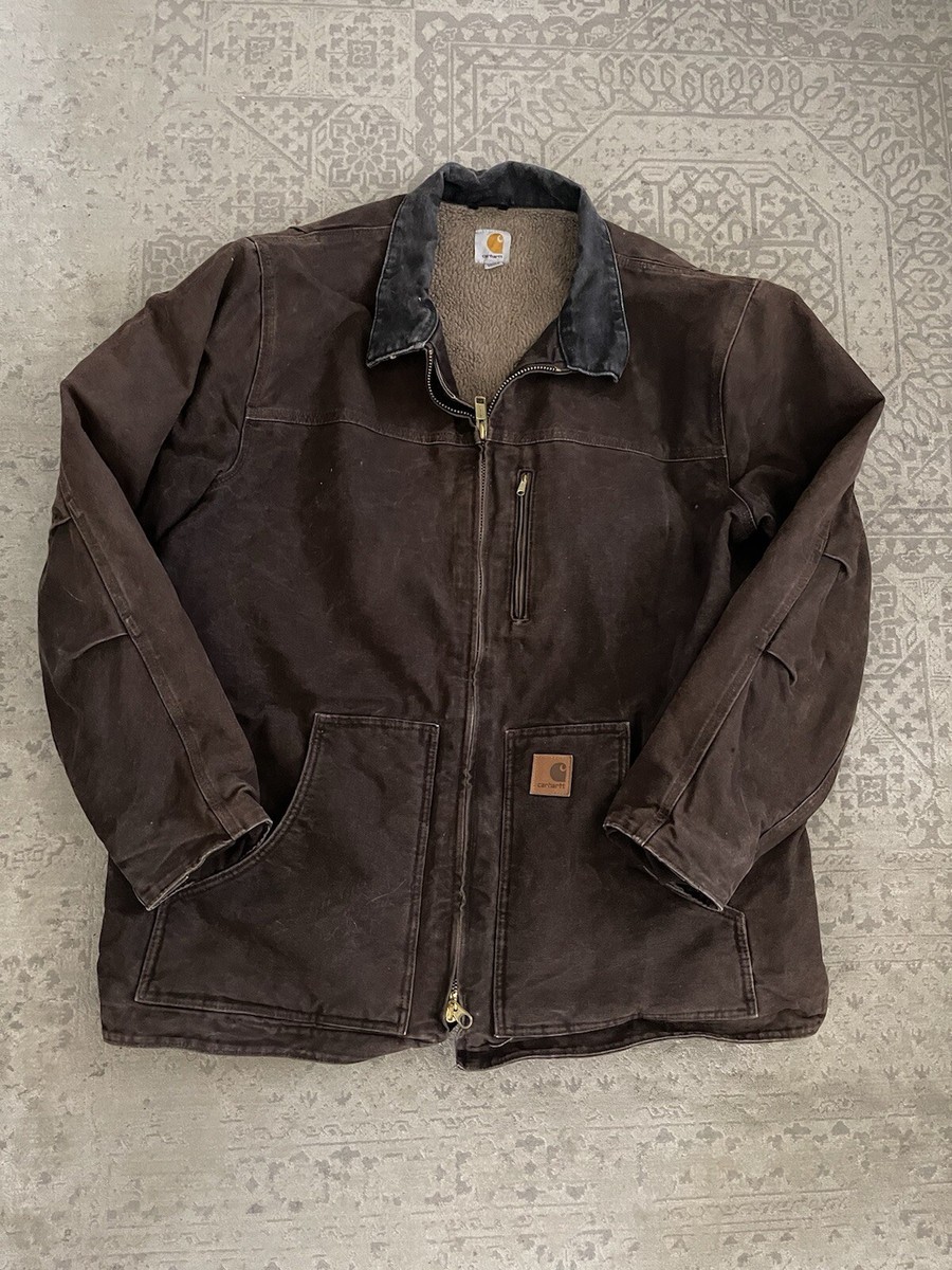 Vintage Heavy Duty Carhartt Coat Men's Size XL Long Brown Sherpa