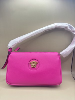 Versace La Medusa Shoulder Bag Calf Leather Purse Pink Authentic