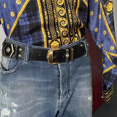 GIANNI VERSACE belt black leather w/ Medusa head size 85/34 from F