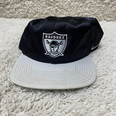 Vintage Nike Oakland Raiders Satin Hat Snapback Black White Las