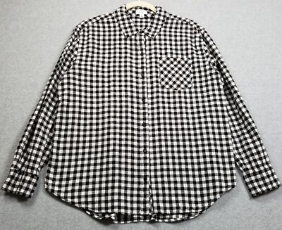 Crown & Ivy Button Up Shirt Womens Large L Black White Gingham