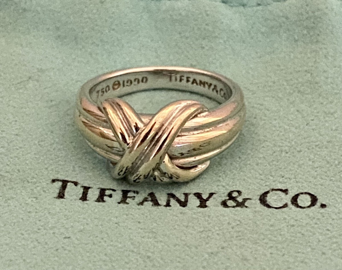 TIFFANY & CO SOLID 18K 18KT WHITE GOLD - SIGNATURE X RING - SIZE