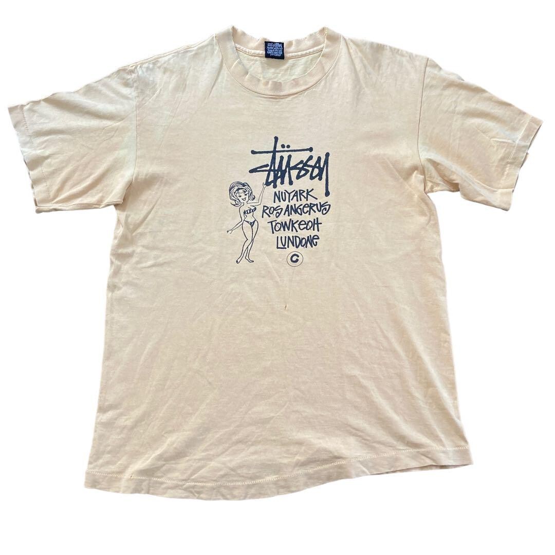 VINTAGE OLD STUSSY T-SHIRT size L Black Tag 80's, Made in USA from