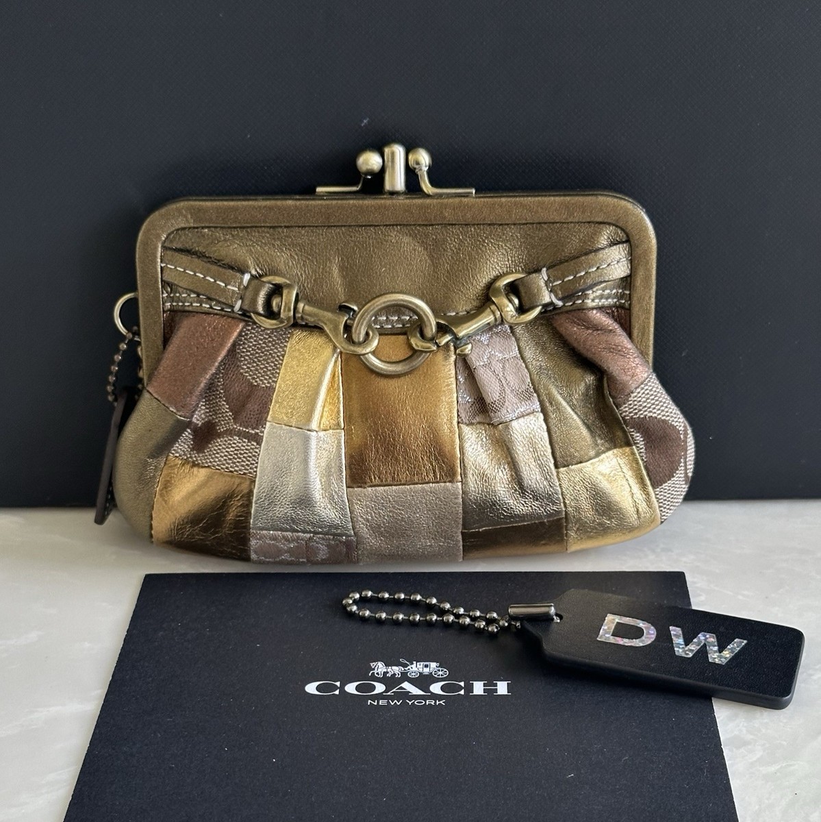 COACH DOUBLE KISSLOCK FRAME METALLIC GOLD/MULTI LEATHER SIG