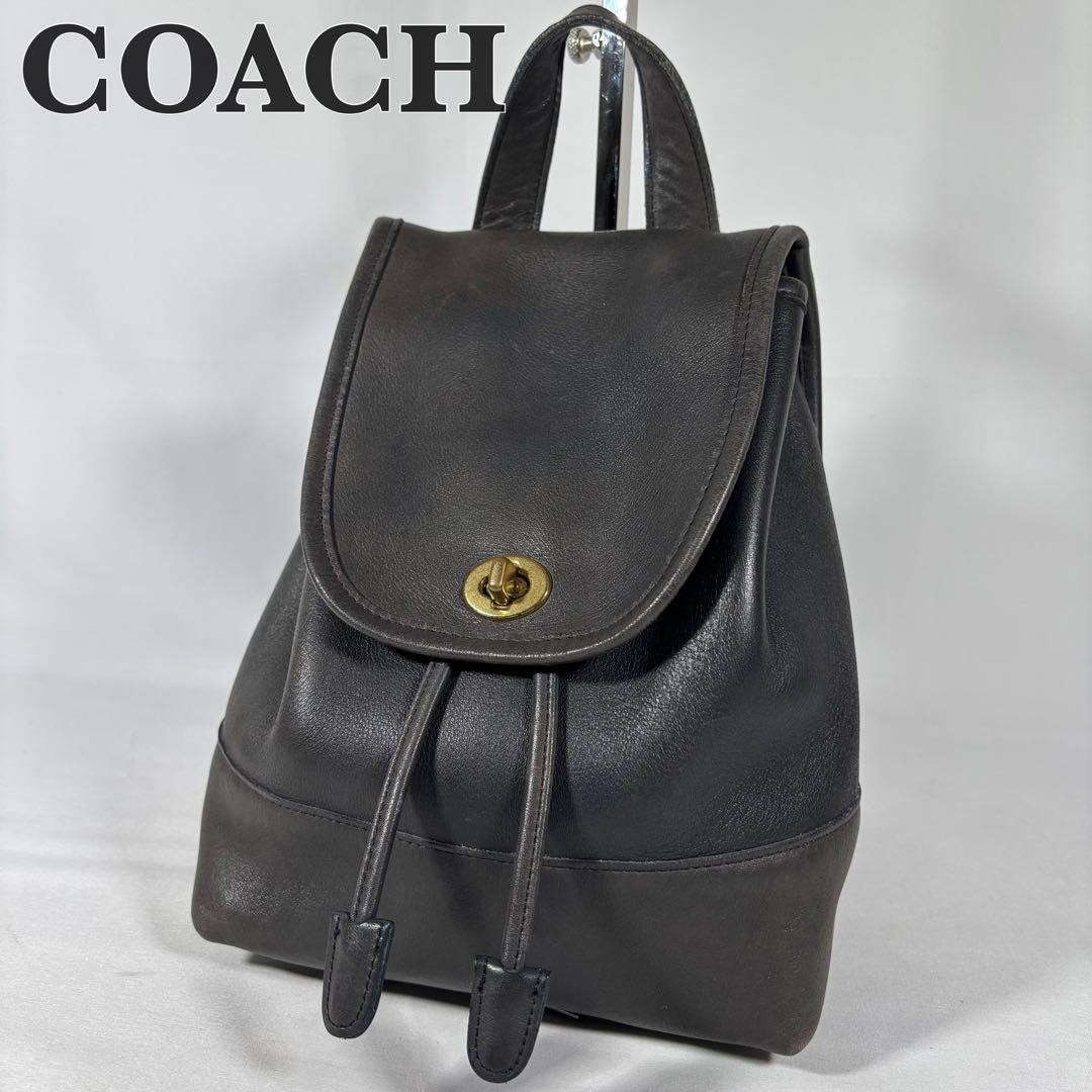 COACH 9960 Vintage Black Leather Backpack Purse Drawstring Daypack