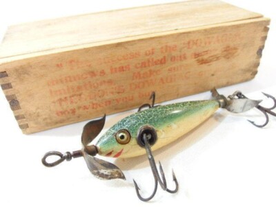 Heddon Dowagiac Minnow #100 Fancy Back Old Wood Lure With Original