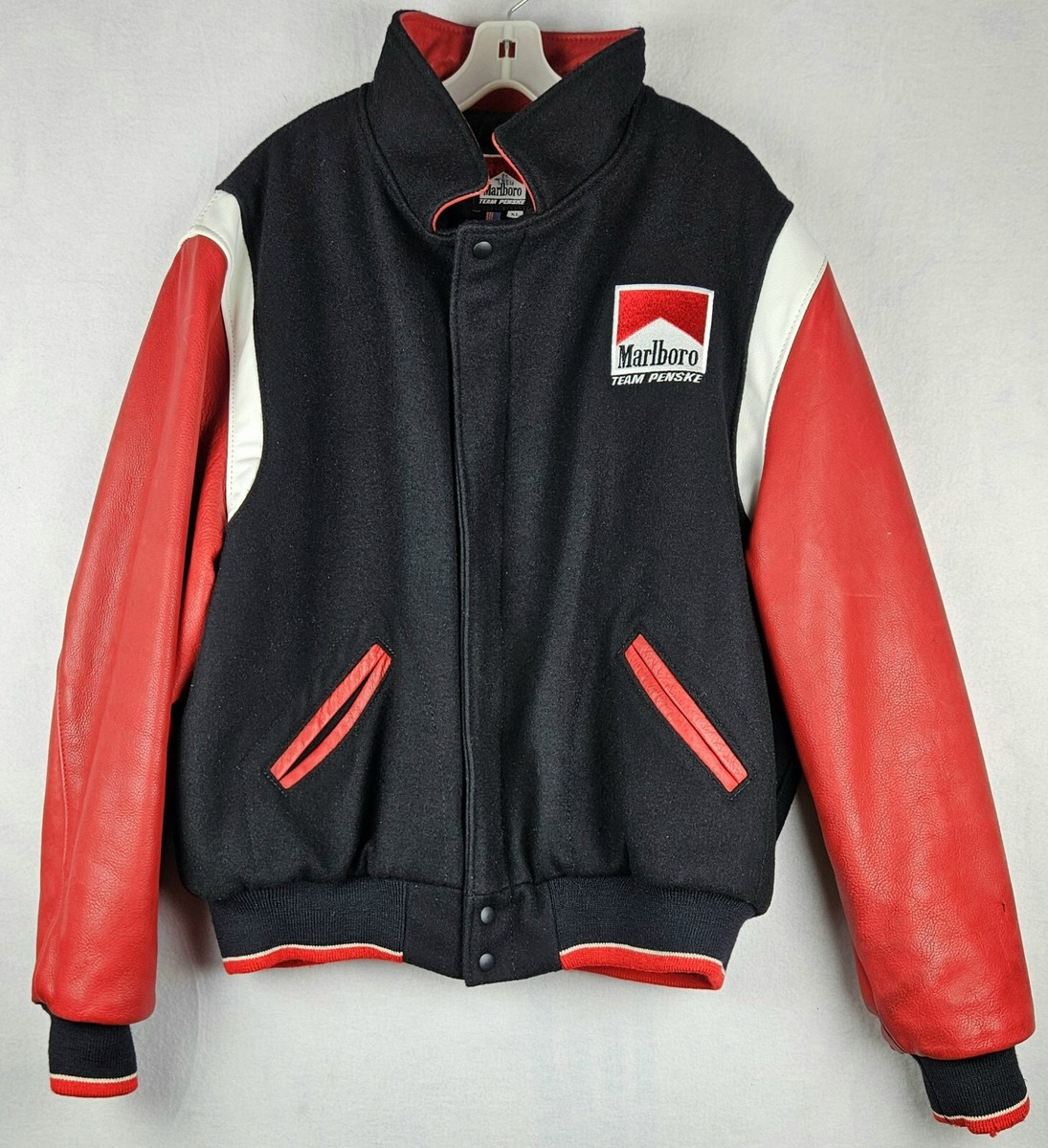 Rare] Marlboro Team Penske Vintage Racing Leather Stadium Jacket