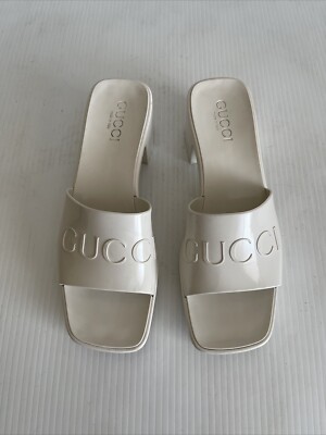 Gucci Rubber Logo Platform 20/60mm Slide Sandals - White - 8 US