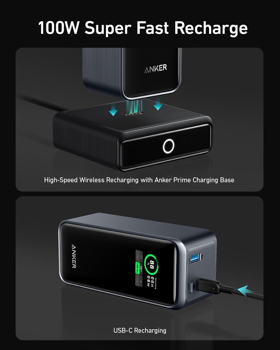 Anker Prime Power Bank 200W 20000mAh Portable Charger 3-Ports+100W