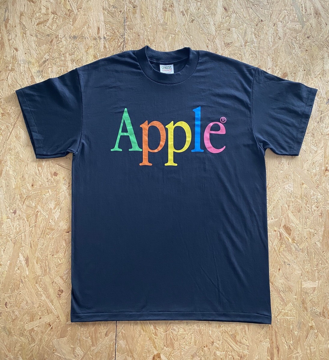 Vintage 90s / Black APPLE Rainbow Spellout Tee Shirt // Size Large