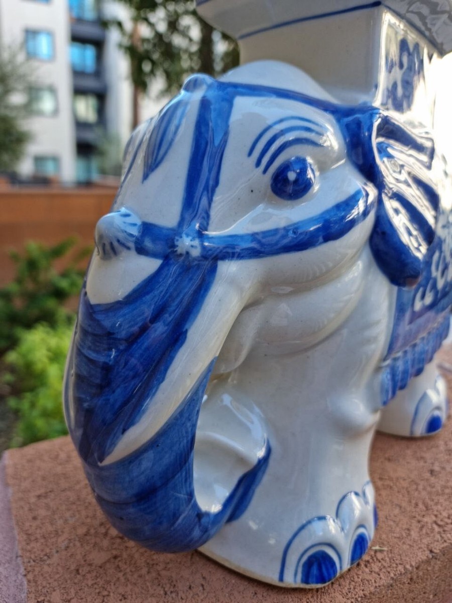 Vintage Chinese Blue & White Porcelain Elephant Plant Stand