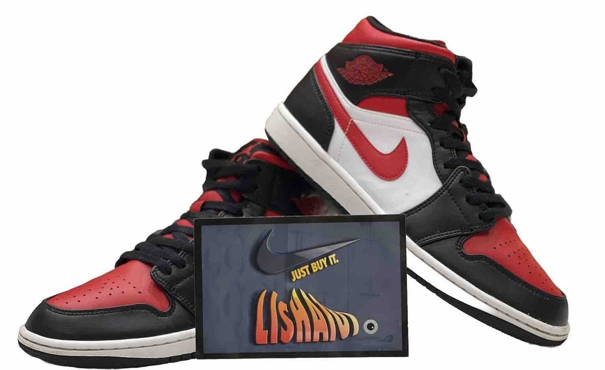 Nike Air Jordan 1 Mid White Black Red Bred Uk 7.5 Eur 42 Trainers