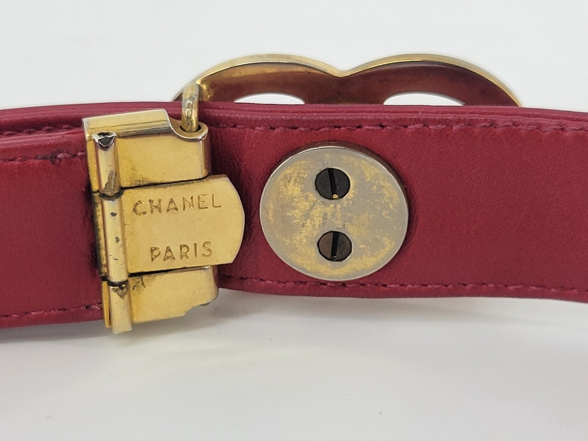 CHANEL BELT Women's Red Leather w/ Gold CC Buckle Size 70/28