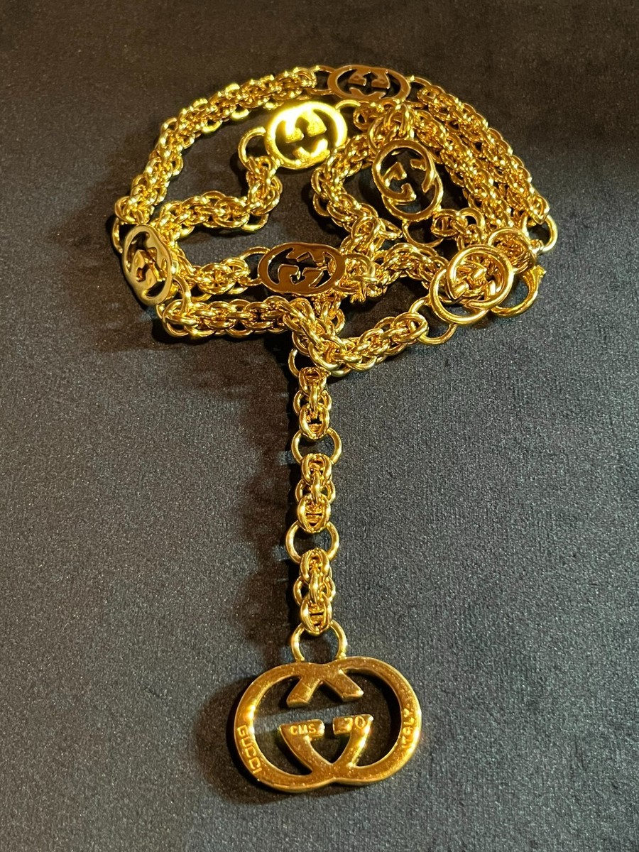 GUCCI BELT Chain AUTH logo mark Vintage Rare Gold GG Necklace OLD