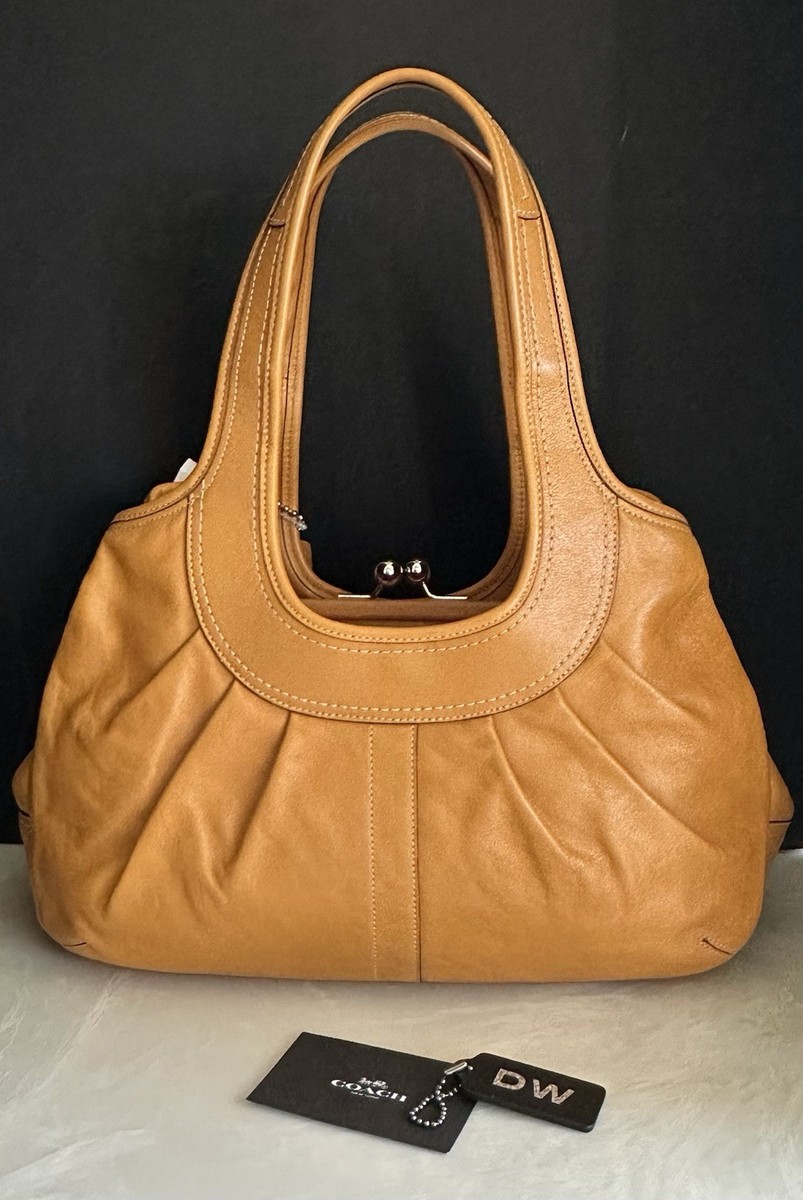 NWT Coach Ergo Leather Pleated Frame Kisslock Saffron Yellow