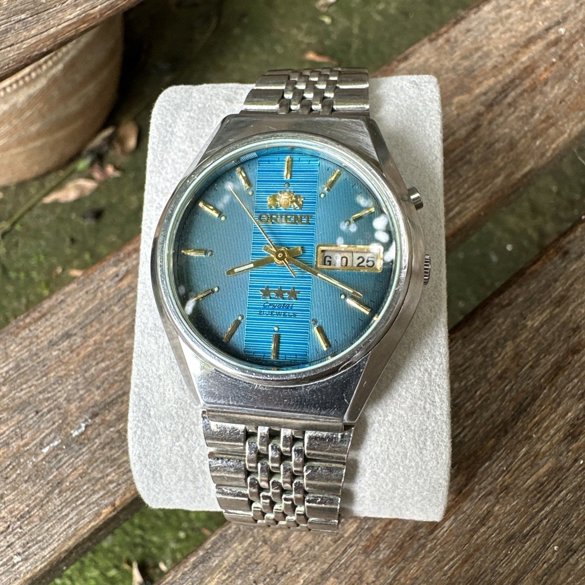 Orient Watch 3 Star Crystal Blue Dial 21 Jewels Automatic Vintage