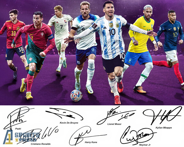 Cristiano Ronaldo Messi Neymar Jr Kane Mbappe Pedri Signed Photo