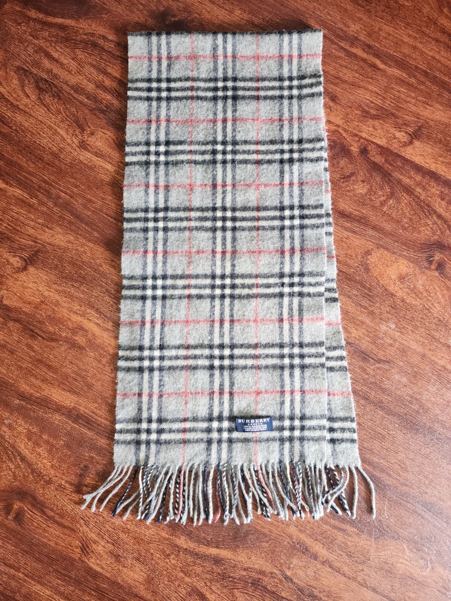 VINTAGE CLASSIC BURBERRY LONDON 100% CASHMERE SCARF GRAY USED AND