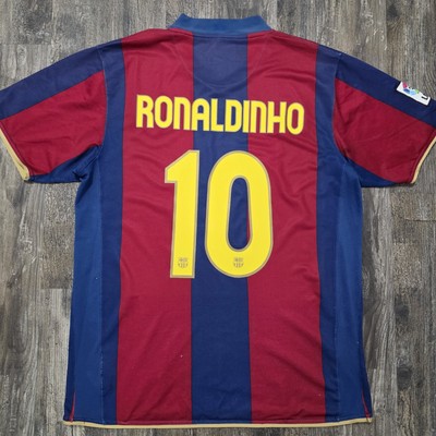 2007 Nike Barcelona Home Soccer Jersey Ronaldinho Men M Brazil