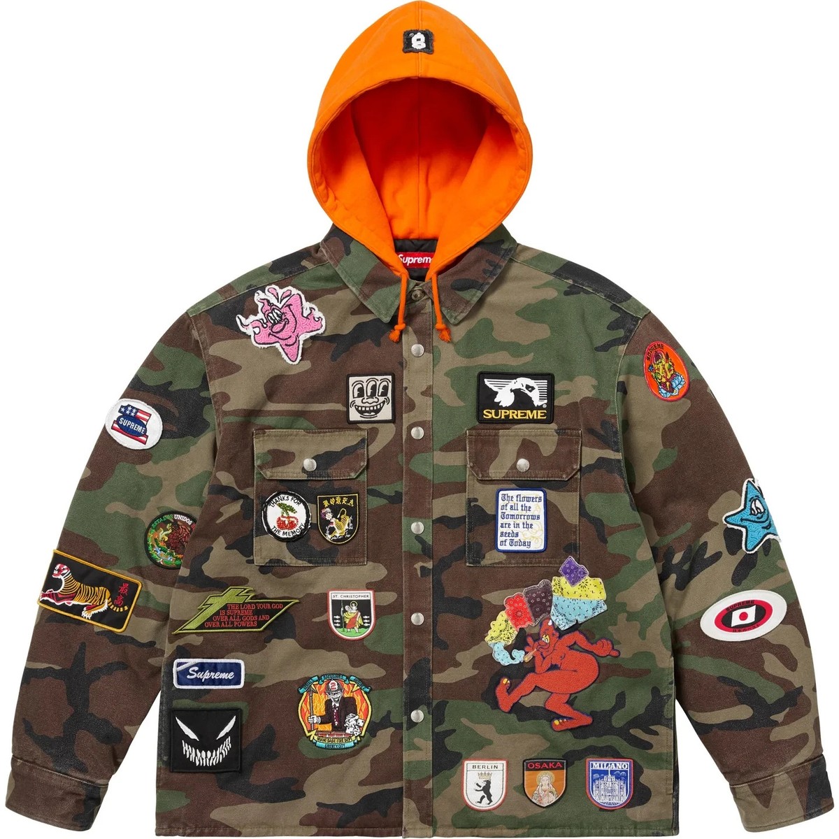 Supreme Patches Hooded Zip Up Shirt Woodland Camo | eBay
