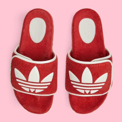 Adidas X Gucci GG Men's Sport Platform Sandals Red Cotton Sponge G