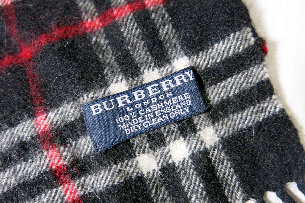 Burberry 100% Cashmere Scarf Nova Check Plaid Black, Red & White