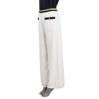 66998 auth CHANEL white 2019 19C LA PAUSA TERRYCLOTH WIDE LEG