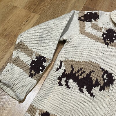 Vintage 1950s Cowichan Chunky Hand Knitted Zip Cardigan Original