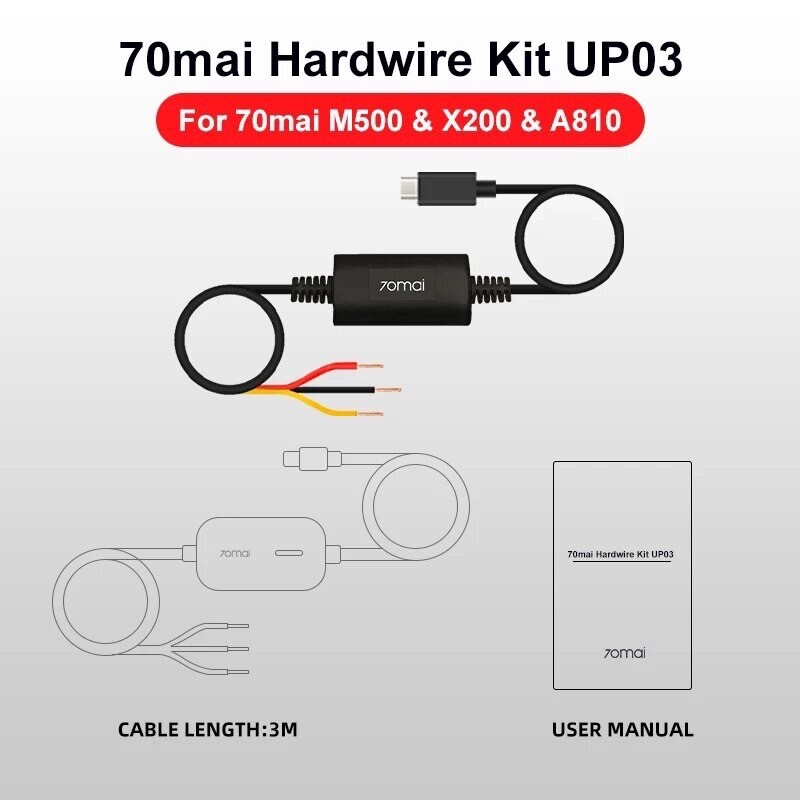 70mai hardwire kit UP03 24H Parking Cable For X200 A810 M500 Dash