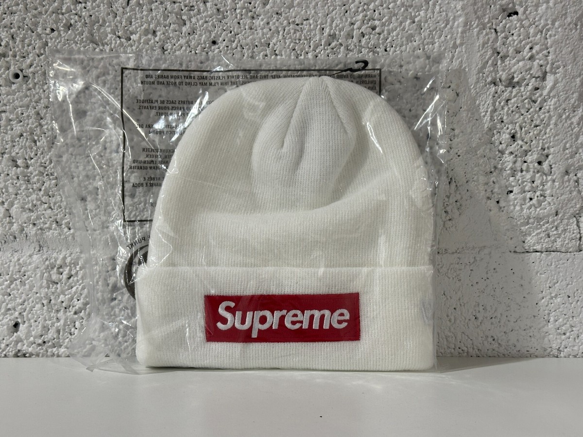NEW Supreme New Era Box Logo Beanie White Red FW21BN9 One Size | eBay