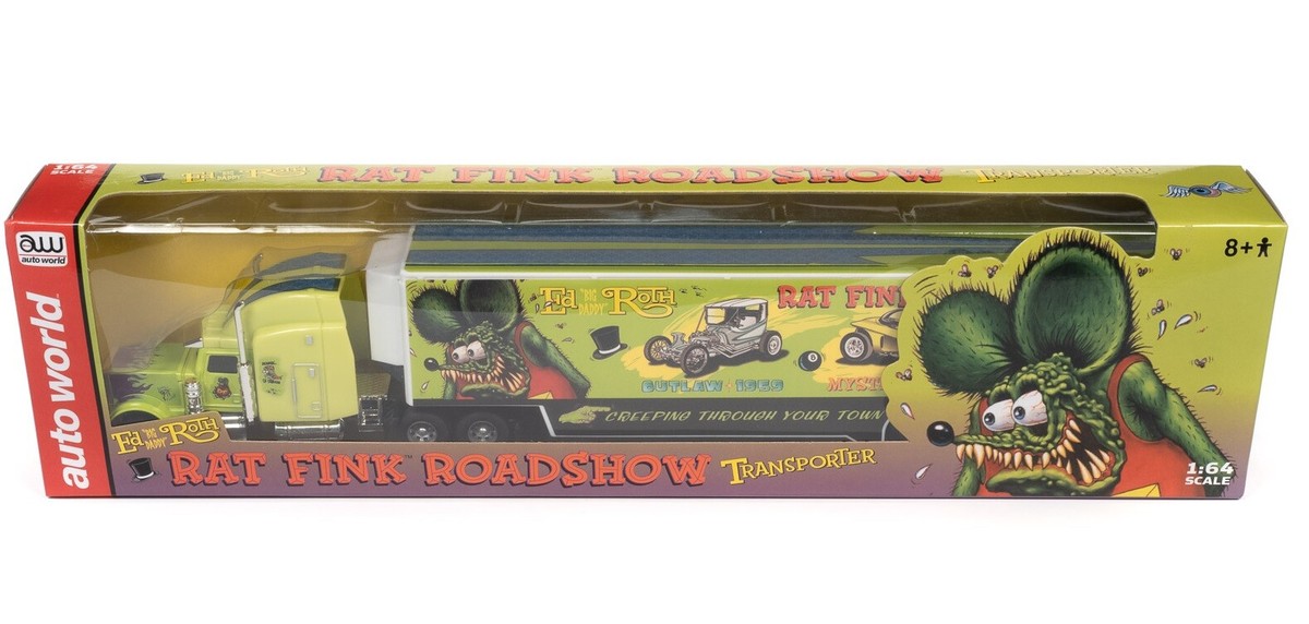 1:64 Auto World *RAT FINK ROADSHOW* Semi Truck Transporter Car