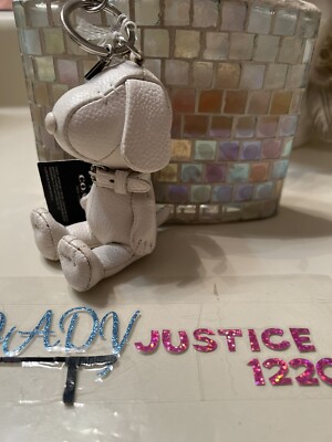 COACH X PEANUTS Snoopy Doll BAG CHARM Key Ring Fob WHITE LEATHER