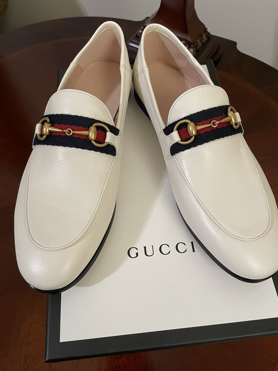 Gucci Women's Brixton Horsebit Mystic White Loafer with Web, NEW