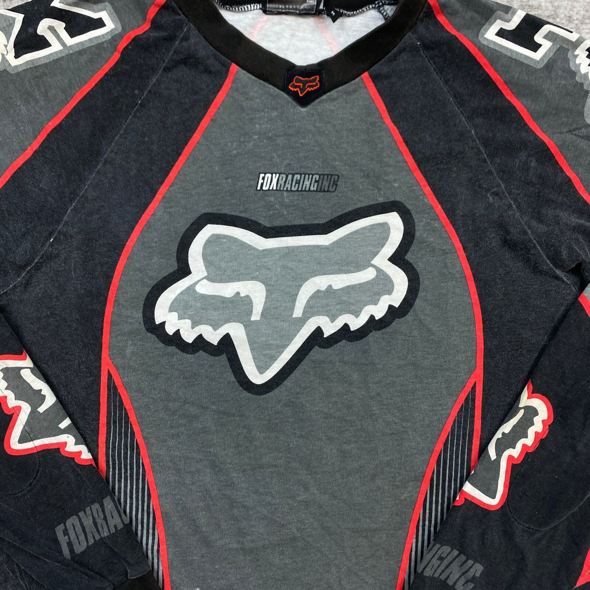 VTG FOX Racing DMX Jersey Shirt Medium Black Red Gray Y2K Rap Ruff