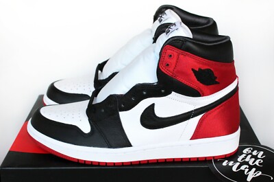 Nike Air Jordan 1 Retro High OG W Satin Black Toe Red UK 3 4 5 6 7