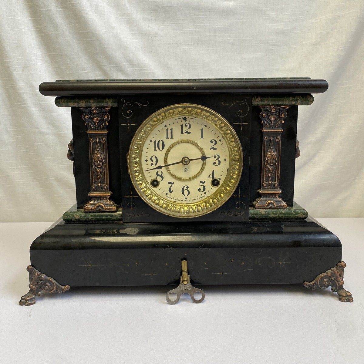 Vintage Seth Thomas Mantle Clock Adamantine 1800's #102 w/ Key