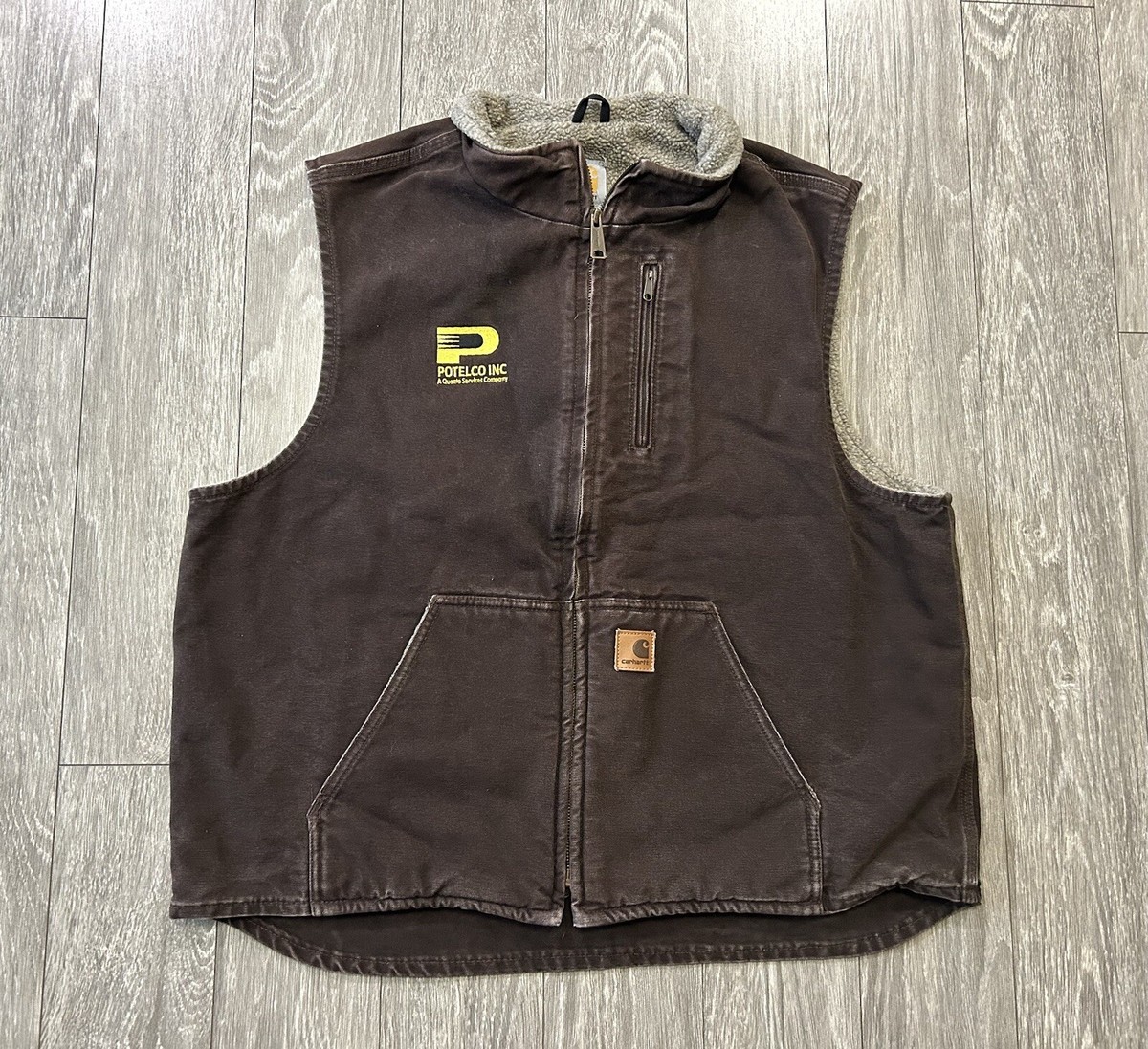 CARHARTT V33 DKB sherpa fleece lined canvas work vest X-LARGE vtg