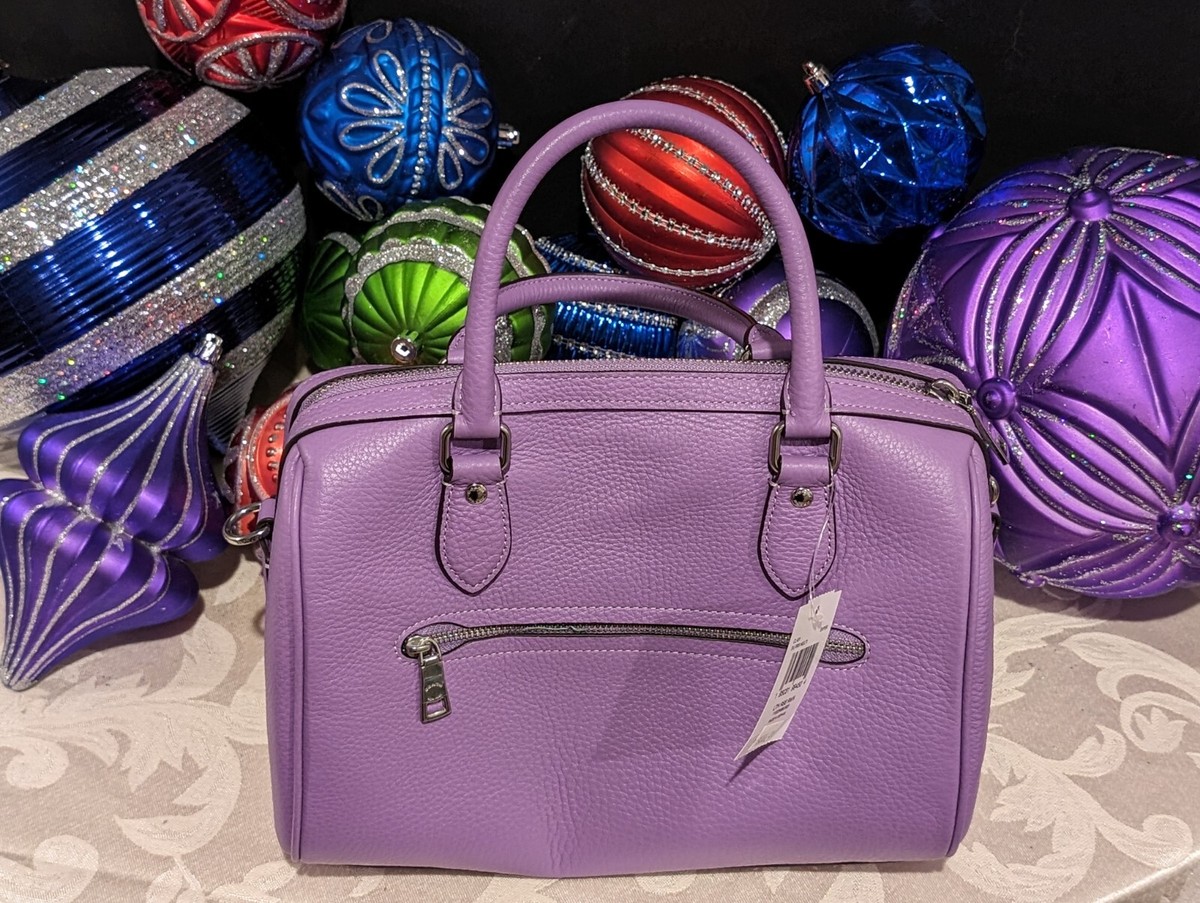 Coach Leather Rowan Rose Satchel Crossbody Bag Iris Multi Lavender