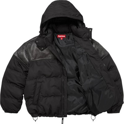 Supreme Leather Yoke Puffer Jacket Black | eBay