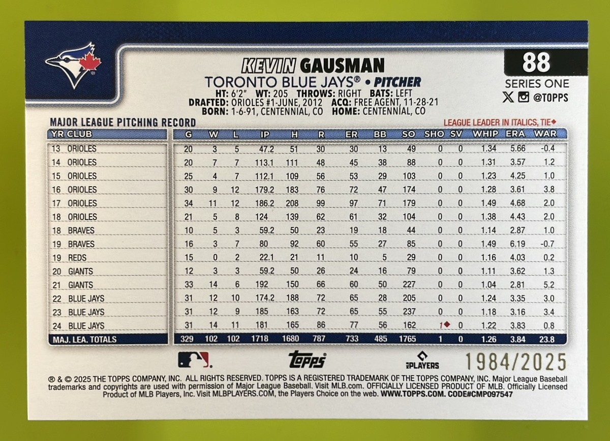 MLB ブルージェイズ KEVIN GAUSMAN GOLD ref MLB ブルージェイズ KEVIN